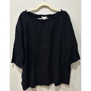 NWT Eileen Fisher Organic Cotton Gauze Crop Top Raw Hem Black Size XL $168